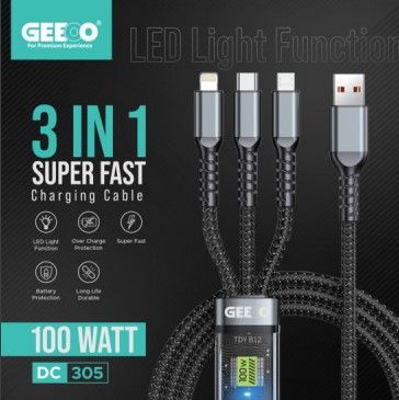EOO DC-305 Multi Charging Fast Cable Super Fast Charging 3 in 1 Cable 5A 100W Saffe Charge